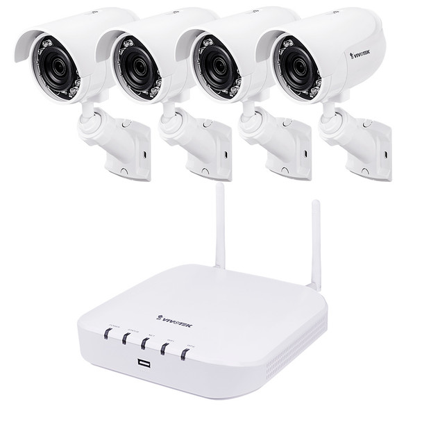Vivotek ND8212W-2TB-4IB60 4-Camera Wireless Outdoor IP Security Camera System - 4Ch Wi-fi NVR, 2MP Wi-fi Camera, 2TB HDD