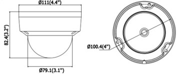Oculur X4DF5 4MP IR H.265 Outdoor Dome IP Security Camera - 2.8mm Fixed Lens Dimensions