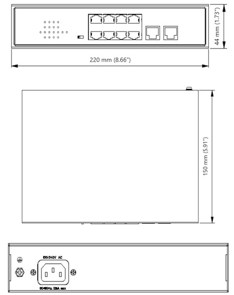 Geovision GV-APOE0810 10-Port 10/100/1000M Unmanaged PoE Switch with 8-Port PoE