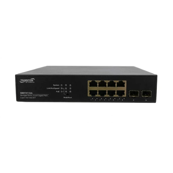 Pelco SM8TAT2SA-NA 8 Port Gigabit PoE+ Managed Switch with 2 SFP Slots - 1