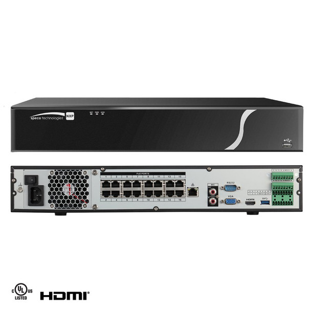 Speco N16NXP16TB 16 Channel H.265 4K Network Video Recorder with Built-in PoE+ Switch, 16TB HDD 