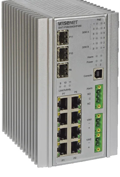 Samsung Hanwha SWT-F11MGHP Managed Ethernet Switch with 8 PoE++ and 3 SFP Ports Samsung Hanwha SWT-F11MGHP Managed Ethernet Switch with 8 PoE++ and 3 SFP Ports