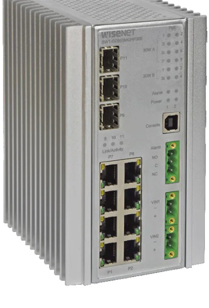 Samsung Hanwha SWT-G11MGHP Ethernet Switch with 8 PoE++ Gigabit and 3 SFP Ports