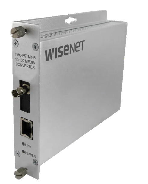 Samsung Hanwha TMC-FSTM1POEM-A 100Mbps Optical Media Converter (A) with PoE+ Output, SC Connector, Multi Mode