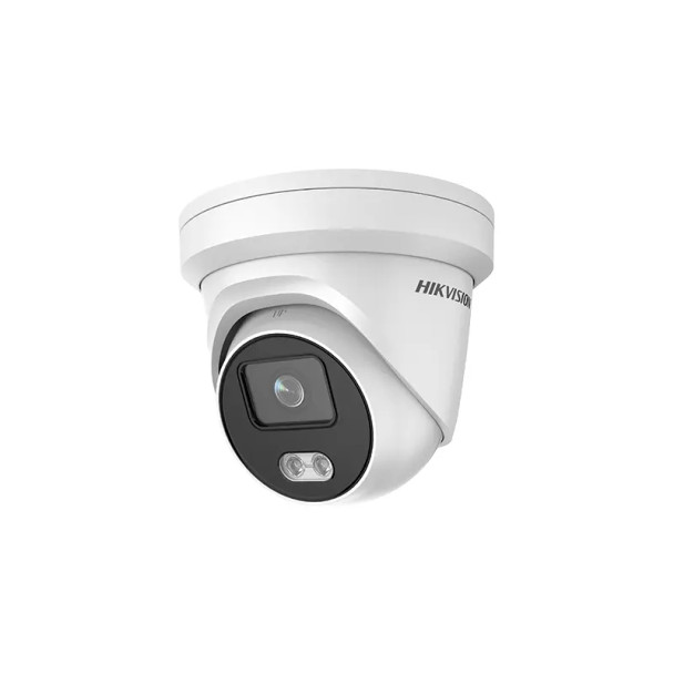 Hikvision DS-2CD2327G1-L(4MM) Performance Series ColorVu 2MP Outdoor White-Light Turret IP Security Camera, 4mm Fixed Lens, White - 1
