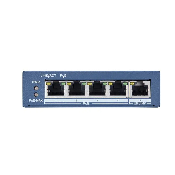 Hikvision DS-3E0505P-E 4-Port Unmanaged Gigabit PoE Switch, 10Gbps, Blue - 2