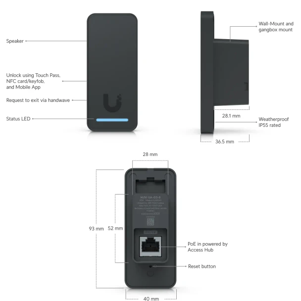Ubiquiti UA-G3-B UniFi Access G3 NFC Reader (Black) - 3