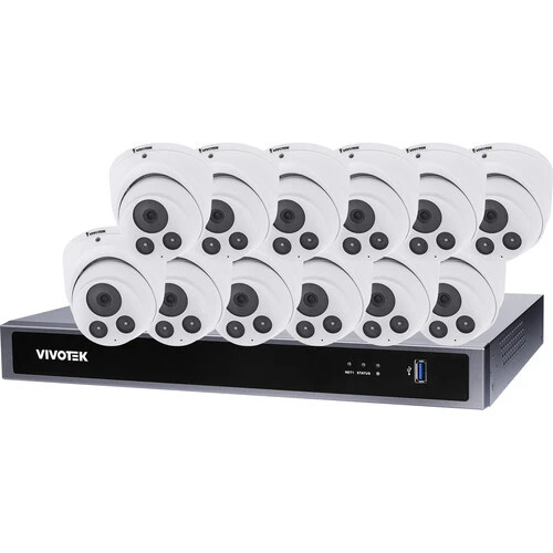 Vivotek V5K12D4A4 16 Channel 4K(8MP) Network Video Recorder with 4TB HDD & 12 x 5MP Outdoor Vandal Dome IP Cameras - 1