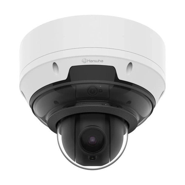 Hanwha Vision PNM-C19183RVTP 5MP Outdoor Multi-sensor IP Security Camera with 1 x 5.42-98.29mm and 3 x 2.4 mm Lens, 18x Optical Zoom and Built-In IR - 1