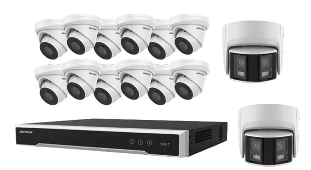 Hikvision EKI-K164T414 16 Channel 8MP(4K) Network Video Recorder with 4TB HDD & 12 x 4MP Outdoor Turret IP Cameras and 2 x 4MP 180° Panoramic IP Cameras