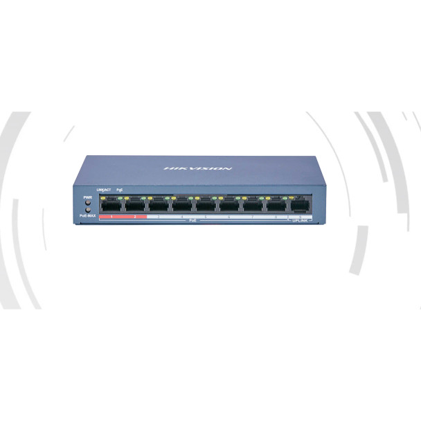 Hikvision DS-3E0109P-E/M(B) 8 Port Fast Ethernet Unmanaged PoE Switch with 60 Watt PoE Budget - 1