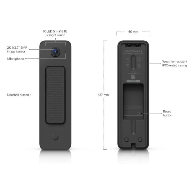 Ubiquiti UniFi Protect UVC-DOORBELL-LITE-B 5MP Outdoor PoE Video Doorbell Camera - 4