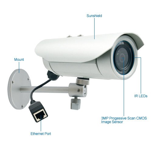 acti e34 outdoor 3 megapixel ir day/night bullet ip security camera