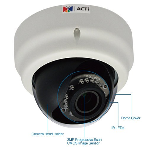acti e62 3 megapixel ir day/night dome wdr ip security camera