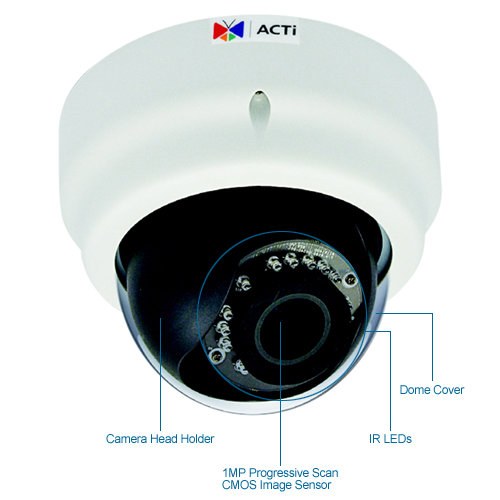 acti e64 indoor ir day/night wdr 720p hd dome security camera