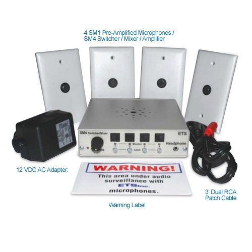 ets sm7 4 zone audio surveillance kit