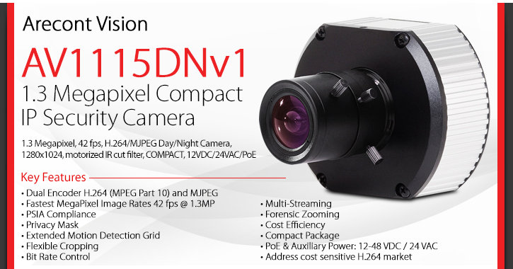arecont vision av1115dnv1 1.3 megapixel compact ip security camera