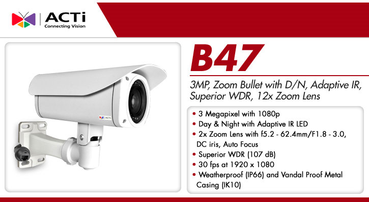 acti b47 3mp outdoor ir bullet ip security camera