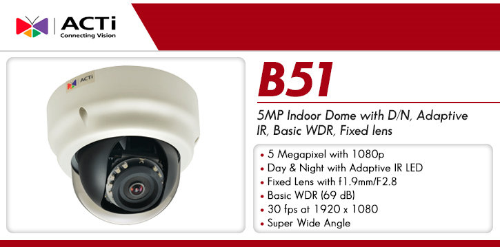 acti b51 5mp indoor ir dome ip security camera