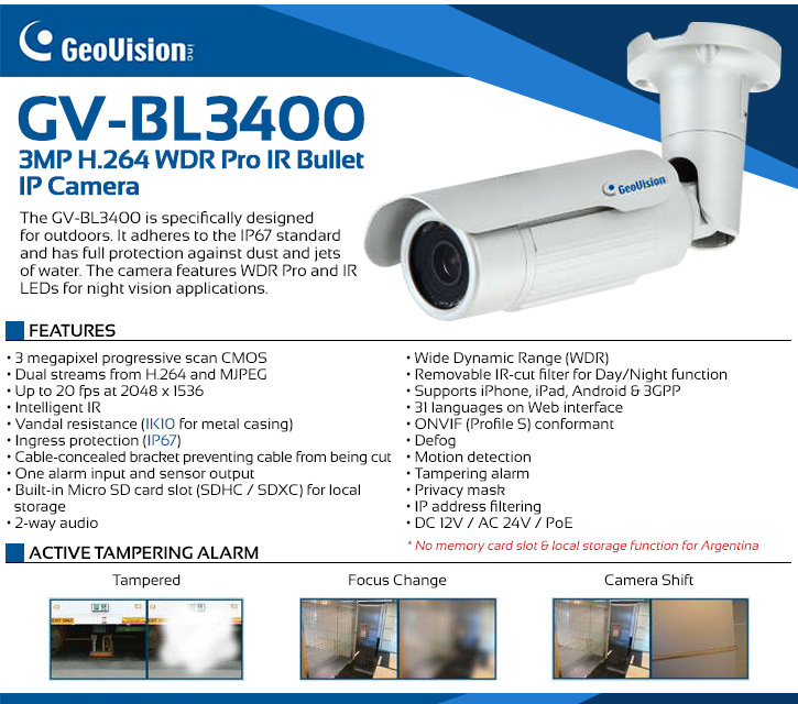 Geovision GV-BL3400 3MP Outdoor IR Bullet IP Security Camera