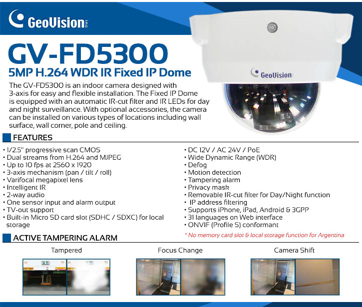 Geovision GV-FD5300 5MP Indoor IR Dome IP Security Camera