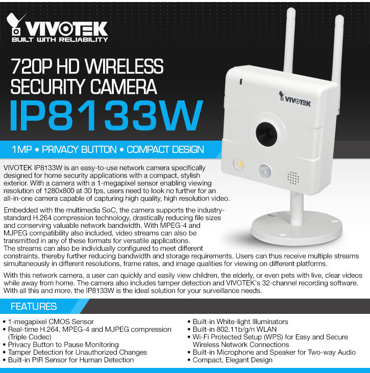 vivotek ip8133w 720p hd wireless security camera