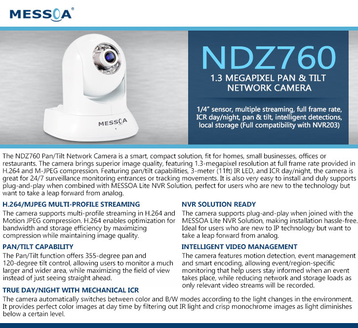 Messoa NDZ760 Indoor 1.3MP PTZ IP Security Camera Messoa NDZ760 Indoor 1.3MP PTZ IP Security Camera