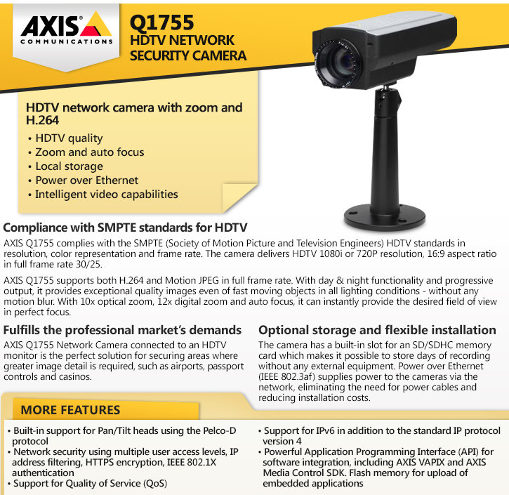 axis q1755 hdtv ip security camera