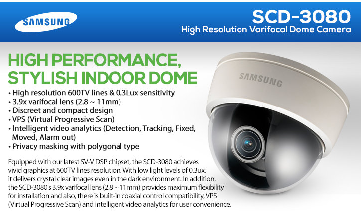 samsung scd-3080 high resolution varifocal dome camera