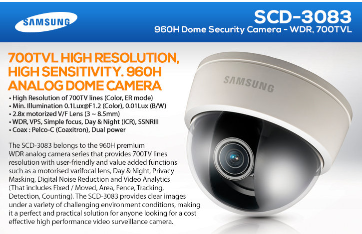 samsung scd-3083 960h dome security camera - wdr