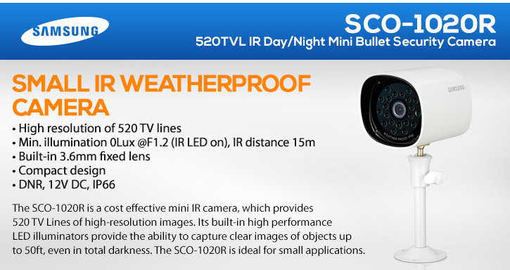 samsung sco-1020r 520tvl ir day/night mini bullet security camera