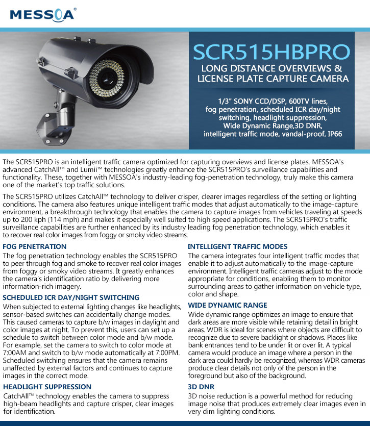 Messoa SCR515HBPRO License Plate Capture Camera - Long Range