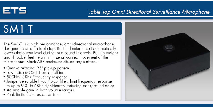 ets sm1-t table top omni directional surveillance microphone