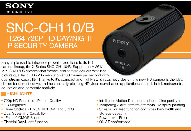 sony snc-ch110/b h.264 720p hd day/night ip security camera