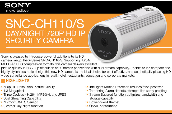 sony snc-ch110/s day/night 720p hd ip security camera