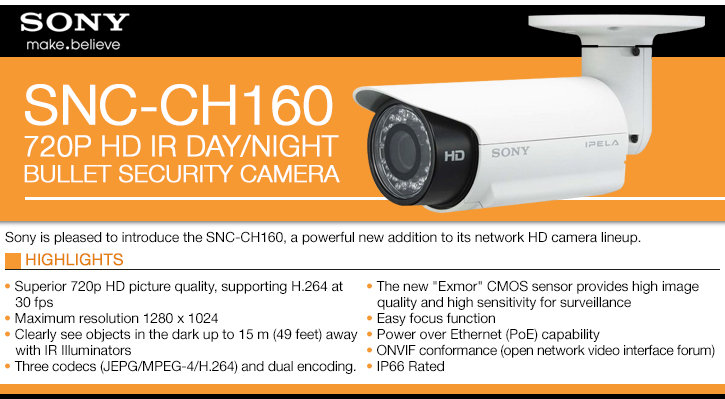 sony snc-ch160 720p hd ir day/night bullet security camera