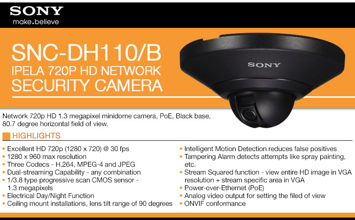 sony snc-dh110/b ipela 720p hd ip security camera