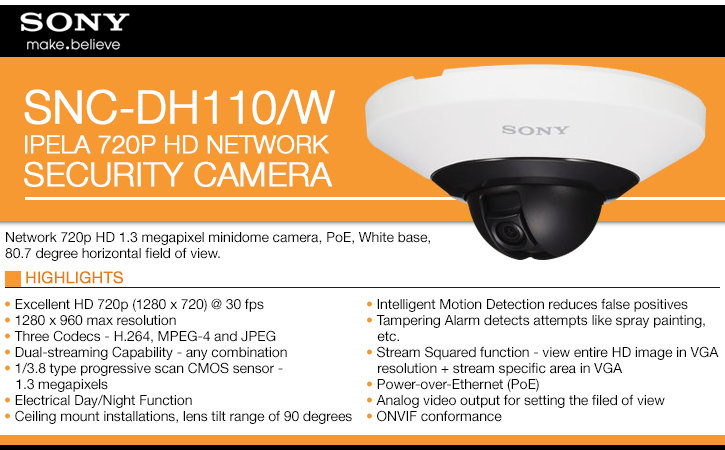 sony snc-dh110/w ipela 720p hd ip security camera