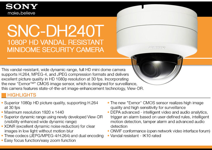 sony snc-dh240t 1080p hd minidome ip security camera