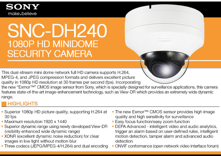 sony snc-dh240 1080p hd minidome ip security camera