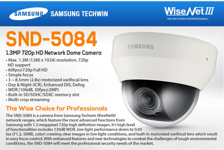 Samsung SND-5084 1.3MP Indoor HD Network Dome Camera