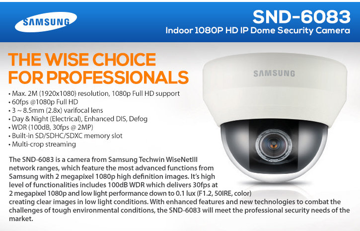 samsung snd-6083 indoor 1080p hd ip dome security camera