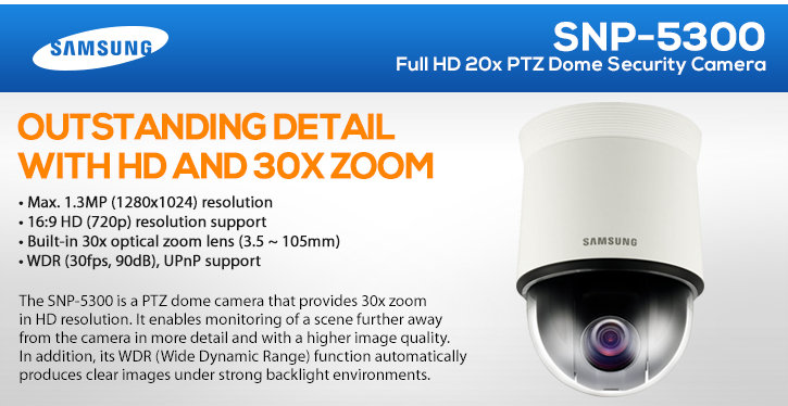 samsung snp-5300 1.3 megapixel hd 30x ip ptz dome camera
