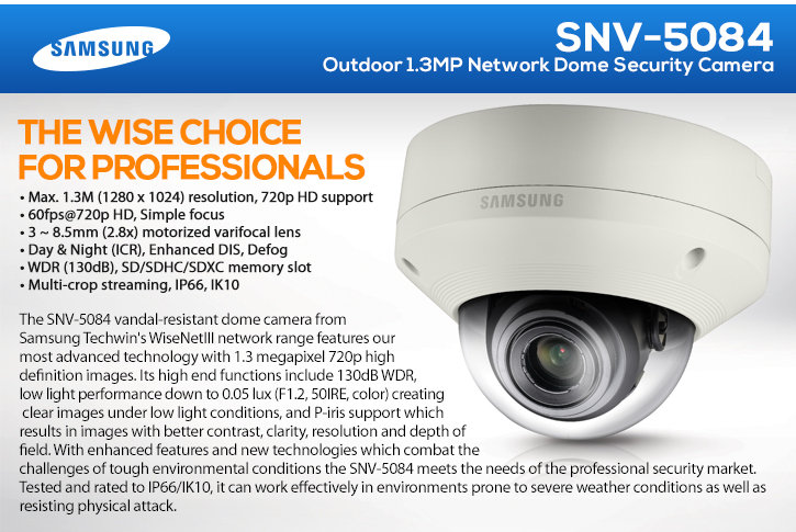 samsung snv-5084 outdoor 1.3mp ip dome security camera