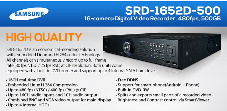 samsung srd-1652d-500 16-camera digital video recorder - 500gb storage