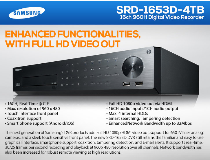 samsung srd-1653d-4tb 16ch 960h digital video recorder