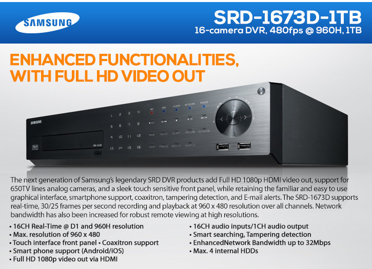 samsung srd-1673d 16ch digital video recorder - 960h @ 30fps, 1tb