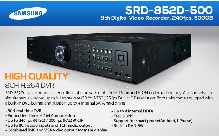 samsung srd-852d 8ch digital video recorder (500gb storage)