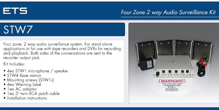 ets stw7 four zone 2 way audio surveillance kit
