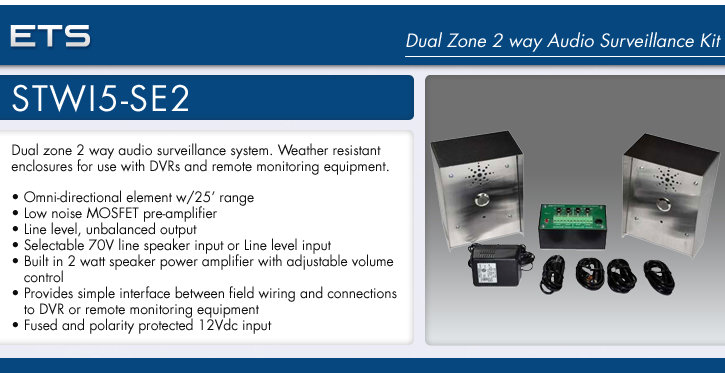 ets stwi5-se2 dual zone 2 way audio surveillance kit